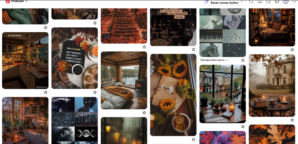 Screenshot of Raven's James cosy paranormal romance inspiration Pinterest board